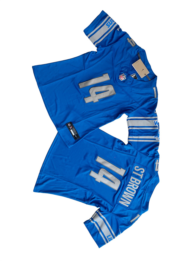 Women's Detroit Lions #14 Amon-Ra St. Brown Blue 2023 F.U.S.E. Vapor Limited Stitched Football Jersey(Run Smaller)